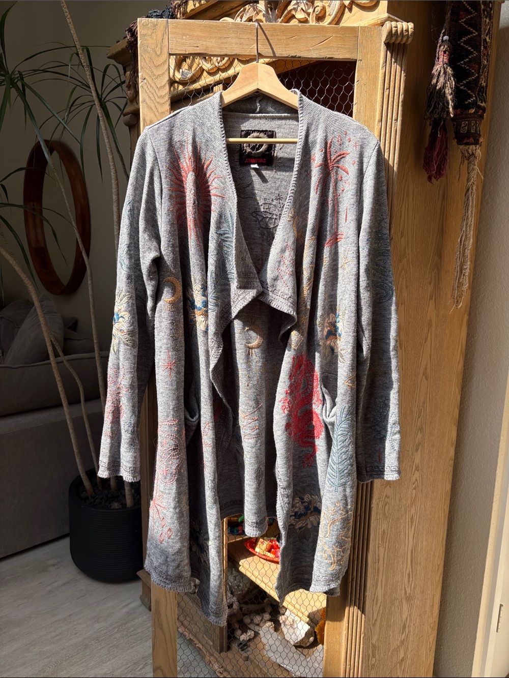 Johnny Was Biya Embroidered Sweater Cardigan